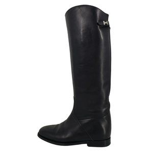 Hermes Tall Black Leather Jumping Boot Silver H Buckle Womens Size 38 Equestrian